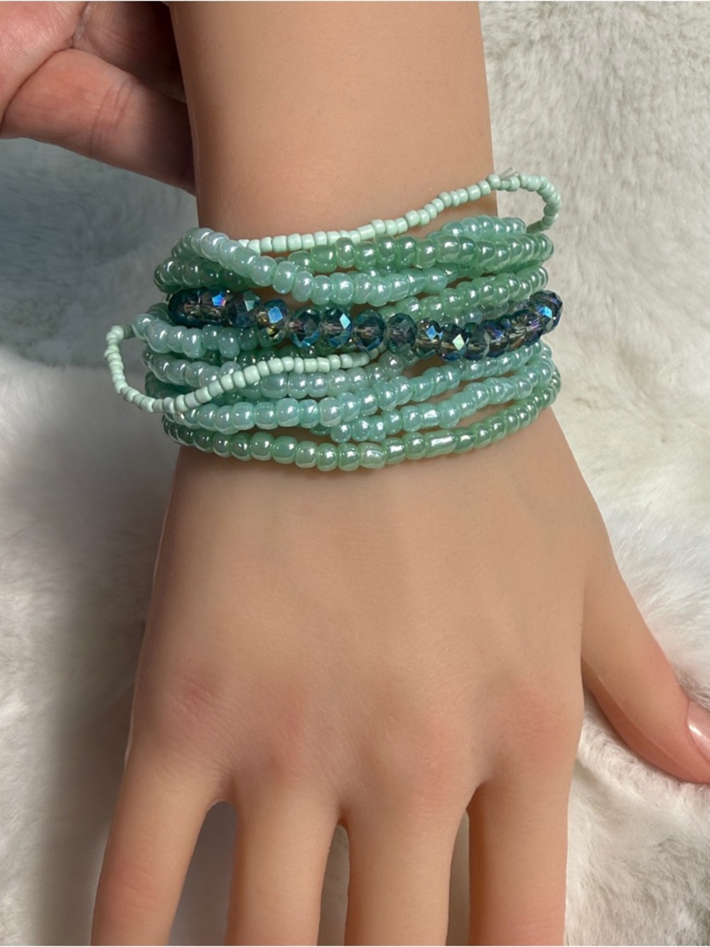 Mint Green Multi-Strand Beaded Bracelet set